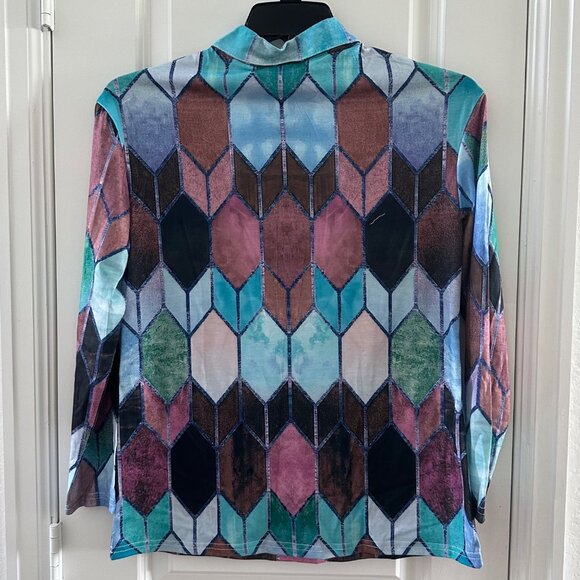 Geometric Print Long Sleeve Quarter-Zip Top With Ring Pull For Women - Picture 2 of 5